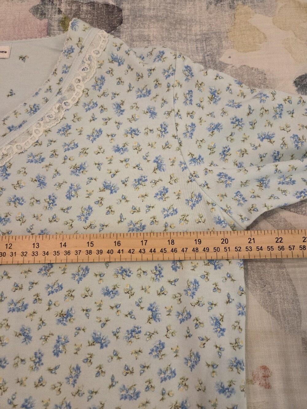 MISS ELAINE Blue Ditsy Flower Full Zip Long Sleeve House Coat Duster Robe Size S - Picture 9 of 12